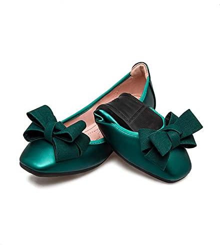MACHSWON Women's Flat Shoes Pointed Toe Cute Bow Trim Ballet Walking Flats Shoes(Dark Green, Size 7)