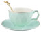fanquare Green Embossed Tea Cup and Saucer Set for 1, Porcelain Coffee Cup for Women, Modern Tea Party Cup, 200ml