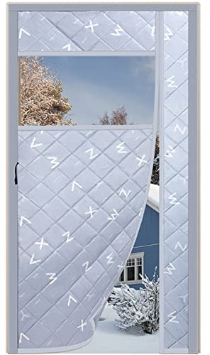 MEEYI Verdickte Baumwoll-türvorhänge Im Winter 100x260cm, Thermo Türvorhang Anti-Schneesturm Windfang Vorhang Kalteschutz Tur für Haus, Grau mit Buchstaben