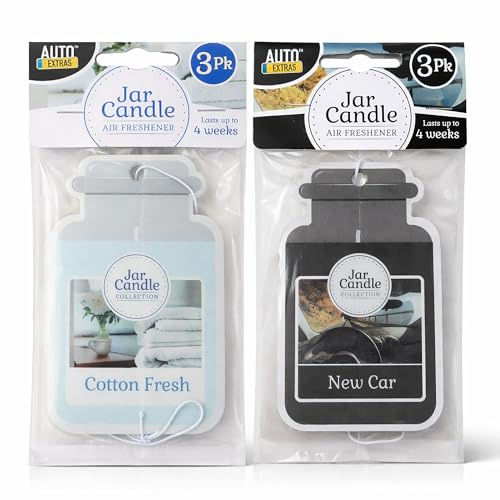 SOL 6pk Jar Candle Car Air Fresheners, New Car and Cotton Fresh Scent for Women, Eliminates Bad Odours, Hanging Freshner for Vehicles and Small Spaces, Long-Lasting Fragrance Refresher for Vehicles