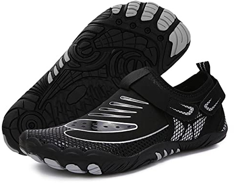 FELOVE Chaussures de Courir Plage Plongée Chaussures Surf Rock,Snorkeling,Pieds Nus,Pantoufles,Chaussures de Yoga pour Hommes et Femmes,Neopre éponge Sole Chaussures de Plage A801 Noir 42 EU
