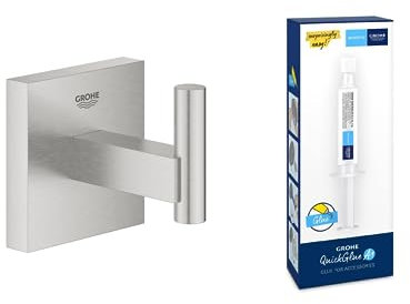 Grohe Start Cube - Bademantelhaken (verdeckte Befestigung, Material: Metall), supersteel, 40961DC0 + Kleber für BadAccessoires