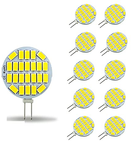 YFcaiheng 10 Uds. Foco redondo de alto brillo 12V24V 5730 15leds/24leds sin parpadeo campana extractora luz de barco LED G4 bombilla reemplazar lámpara halógena ( Color : Cold white , Size : 10pcs 24l