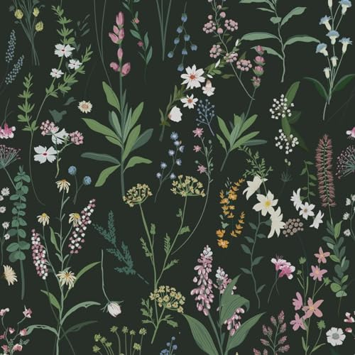 Umtiti 44cm x 200cm Floral Pattern Black Series Peel und Stick Tapete, Vinyl selbstklebende wasserdichte Tapete für Haus und Büro Dekoration (A5172-2,DE