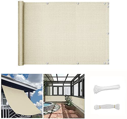QINGLV Brise Vue 60x100cm Balcon Brise Vue Opaque Imperméable Pare Vue Balcon avec Attaches De CâBle Et Cordons -Beige