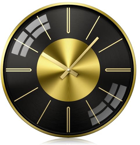 October Elf Wall Clock, Silent Clocks Non Ticking, Living Room Clock, Round Metal Modern Wall Clocks for Kitchen Bedroom Office Home Decor 30cm(Gold line)