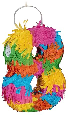Relaxdays Pinata Zahl 8, Regenbogenpinata Geburtstag, HBT: 20,5 x 15,5 x 4,5 cm, Mini Piñata Kinder, zum Befüllen, bunt, 1 Stück