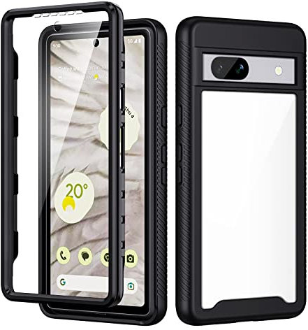 seacosmo Coque pour Google Pixel 7A, Antichoc avec Protège-écran Full Body Protection Etui Transparent Bumper Coque pour Google Pixel 7a -Noir