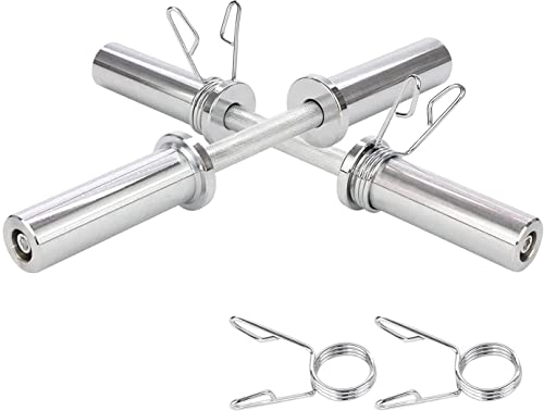 Chase Fitness Olympic 2 Dumbbell Bars Plate Loaded Chrome Handles with 4 Spring Clips, Adjustable Weights