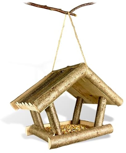 GARTENETAGE Vogelhaus Zum Aufhängen Wetterfest Hazel Aus Haselnussholz - Futterhaus Für Vögel Hängend - Robustes Vogelhäuschen Für Balkon & Garten