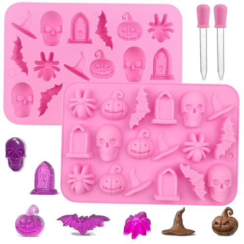 Moules à chocolat en Silicone Avec Fantôme Gloryit2 Pcs Moule Silicone Halloween Pour Cuisson,Bonbons,2 Pcs Compte - Gouttes,Moules à Bonbons Halloween