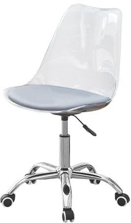 Moderner kleiner, niedlicher Armlehnen-Rollstuhl, ergonomischer, transparenter Stuhl, verstellbarer Drehstuhl für Büro, Zuhause, Make-up, kleiner Raum, Schlafzimmer (transparentes Grau)