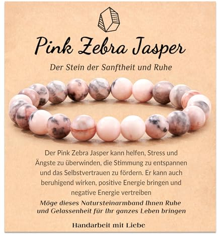 POWWA Armband Damen Geschenke für Frauen, Pink Zebra Jasper Armband Geschenk Weihnachten Freundin Geburtstag für Frauen Adventskalender Lustige Beste Freundin Paar Geschenke für Teenager Mädchen