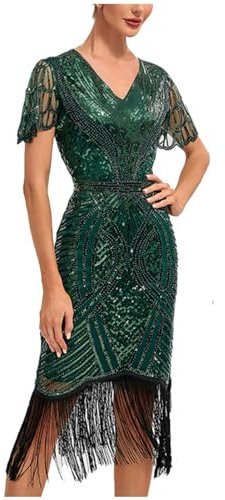 Robe de soirée pour Femme élégante Robe de Cocktail à Bretelles Spaghetti col en V Robe à Franges Sexy avec Pompon des années 1920 Robe Vintage Festive Sequin Robe Asymétrique Elegant