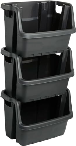 STORM TRADING GROUP Set Of 3 Stacking Plastic Storage Open Fronted Order Picking Waste/Recycle/Laundry Sorting Plastic Bins Boxes