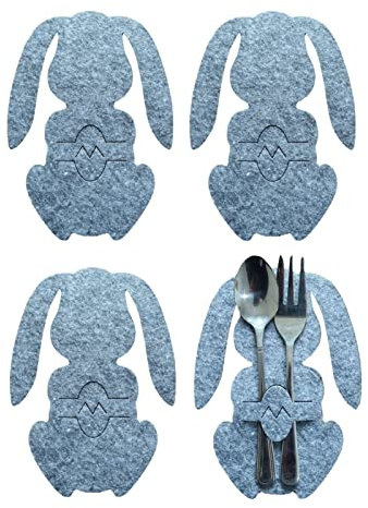 Huasean 4-teilige Osterhasen-Bestecktasche, Besteckhalter Für Den Tisch, Messer-Gabel-Abdeckung, Tischdekoration, Besteckhalter Aus Filz, Geschirr-Dekoration, -Tischdekoration