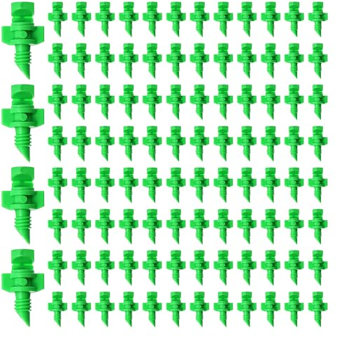 VooGenzek 100 Piezas Mini Boquillas Micro pulverizadores, 180 Grados Micro Rociador de Agua, Micro Jardín Césped Boquilla de Nebulización de Agua, para Riego Hidropónico de Jardín