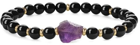 COAI Raw Amethyst Bracelet for Women, Black Tourmaline Bracelet for Women L