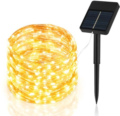 Solar Lichterkette Aussen, 12M 120 LED Lichterkette Außen Wasserdicht KupferDraht 8 Modus Solarlichterkette Deko,Solar Lichterkette Aussen für Garten, Balkon, Terrasse, Hof, Hochzeit, Party Warmweiß