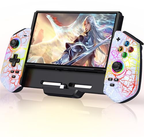 Controller per Nintendo Switch, Controller Switch Modalità portatile con stick effetto Hall/Turbo/Supporto da tavolo/Giroscopio a 6 assi, Switch Controller per Nintendo Switch/OLED(Bianco)