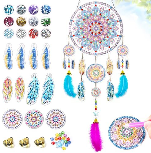 5-6-7-8-9 Year Old Girl Gifts: Craft Kits for Kids Age 4-6-8-10 Diamond Art Dream Catcher Girls Toys Age 4-12 Birthday Presents Wind Chimes Sun Catchers for Windows Garden Home Room Decorations