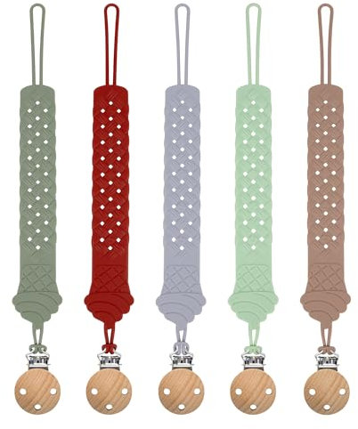 Schnullerkette – 5pcs Schnullerband, Einteilige Design - Kinderwagenkette für Jungen und Mädchen, gewebtes Design-Silikon, BPA-frei (Mehrfarbig)