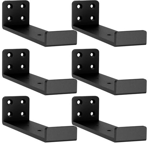 MLOQI Lot de 6 Equerre Etagere Murale, équerre Industrielle,Equerre Charge Lourde,5 mm D'épaisseur, Support d'étagère Murale avec Rebord avec Vis (Noire 20,3 cm)
