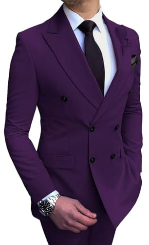 Oanviso Completo Uomo 2 Pezzi Abito Set Business Suit Slim Fit Smoking Blazer 4 Bottoni Completi Abiti e Pantaloni Moda Completo Lavoro Elegante Abiti Completo Festa, Matrimonio A Viola Scuro XL