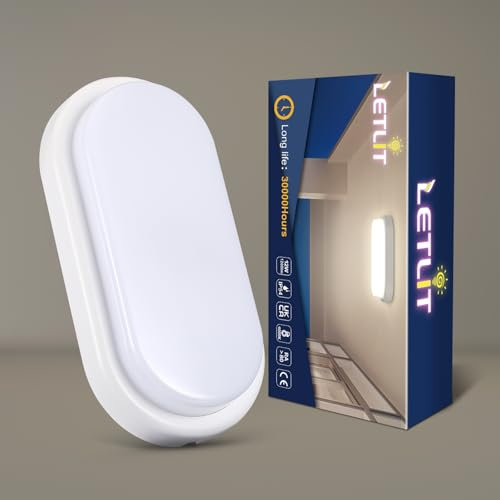 Letlit Deckenleuchte LED Wandleuchte Innen, 12W 1200LM Kellerlampe LED Lampe Deckenlampe Oval, IP54 Wandlampe Außen Feuchtraumleuchte, Neturalweiß 4000K Kellerleuchte für Keller Flur Treppe Garage