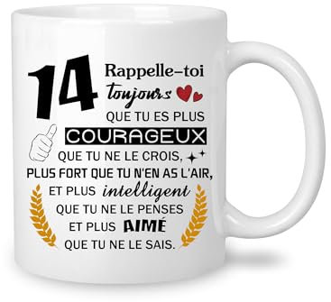 Yufansd Cadeau 14 Ans Anniversaire Tasse pour Fille Garçon Cadeaux d'anniversaire Souvenir/Cadeau pour 14ème Fille Fils Maman Papa Grands-parents Tante Oncle Nounou Marraine Parrain Anniversaire (14)
