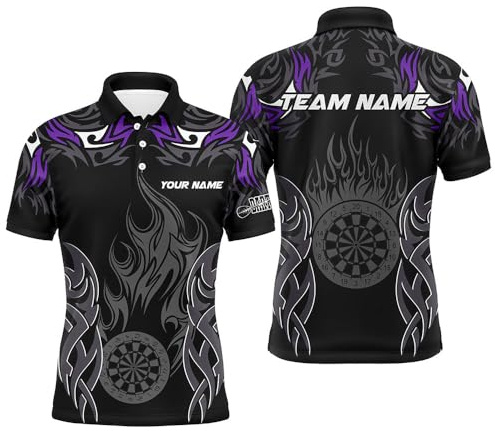 Personalisierte Darts-Turnier-Trikots für Herren& Damen- Individuelle Dartboard-Feuerflammen-Darts-Teamshirts | Lila T2103
