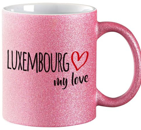 huuraa Glitzerbecher Luxembourg my love Geschenk Kaffeebecher Pink 330ml Luxembourg Mitbringsel