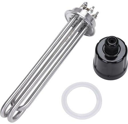 DERNORD Heizelement Tri-Clamp 220V 3000W DN50 2 Zoll Heizstab Tube Flansch aus Edelstahl mit Schwarzer Kunststoffabdeckung und Silikonring