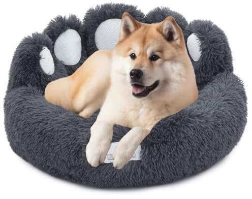 pfoten&nasen® Bärenpfote Hundebett [Dunkelgrau, XL-105cm] – Exklusives Donut Hundebett im Bärenpfoten-Design, Flauschiges Rundes Kuschelbett für Große Hunde, Waschbar & Bequem