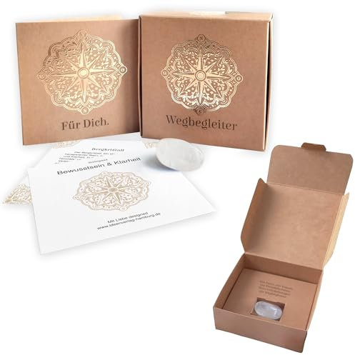 Bewusstsein & Klarheit Wegbegleiter XL Halbedelstein Bergkristall inkl. Geschenkverpackung + Geschenkkarte/Naturstein als Glücksbringer und Handschmeichler/Glücksstein