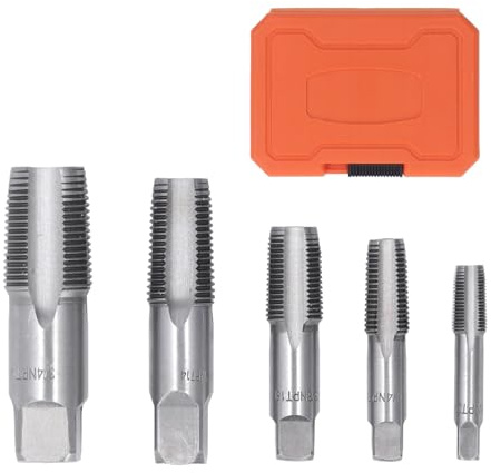 5-teiliges BSP-Rohrgewindebohrer-Set, 3/4 1/2 3/8 1/4 1/8 Zoll NPT-Gewindebohrer-Set aus Kohlenstoffstahl, Konisches NPT-Rohrgewindegewindebohrer-Gewindeformungsgewindebohrer mit