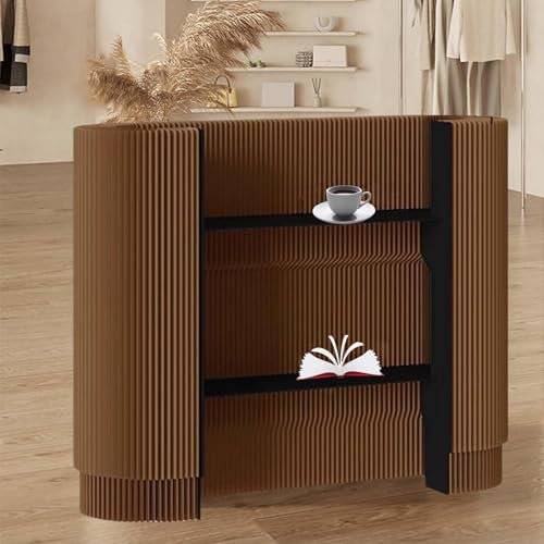 SAYEYBU Empfangstresen FüR Kleine RäUme, Kleiner Empfangstresen, Mit 2 Beweglichen Regalen, Moderner Ovaler Empfangstresen Mit Theke, FüR Salon-Lobby-Kasse-Empfang,03