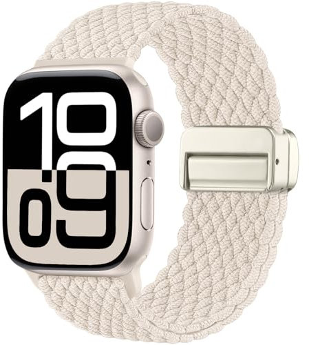 Maledan Neuestes Geflochten Armband Kompatibel mit Apple Watch Armband 40mm 41mm 38mm 42mm(Series 10), Solo Loop Nylon Magnetisch Band für iWatch Series 10 9 8 7 6 5 4 3 2 1 SE Ultra, Polarstern