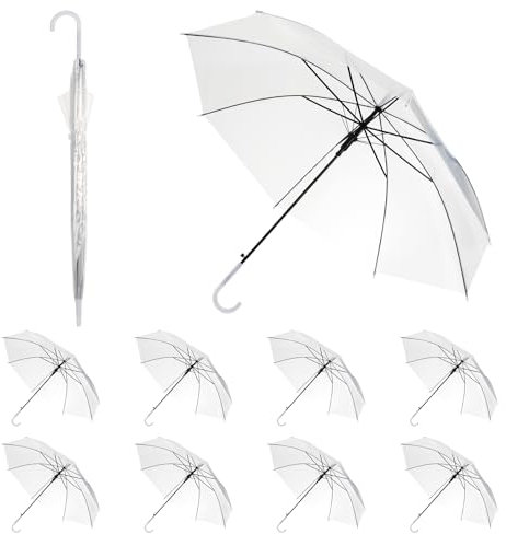 10 Parapluies Transparents 95 cm pour Mariage – Grand Parapluie Cloche Blanc Transparent avec 8 Baleines et Poignée Semi-Automatique pour Femme, Homme, Mariée, Demoiselles d'Honneur, Fête