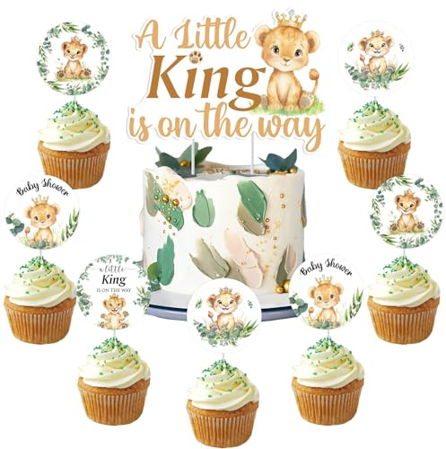 kreat4joy Lion Baby Shower Dekoration, 25pcs A Little King Is On The Way Dekoration Kuchen Cupcake Topper für Löwen Wild Woodland Dschungel Safari Baby Shower Geschlecht Offenbarung Dekoration