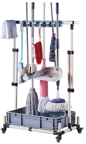 MMDXDLX Broom mop Holder Floor Standing Cleaning Tool Cart Storage For Garden Garage Schools, Factories, Hotels,Property Companies(98.5x41x135cm)
