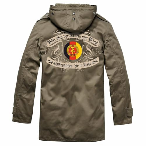 Spaß Kostet Herren Männer Winter Parka Rückendruck Hüte dich Ostdeutschen DDR Motiv Nva