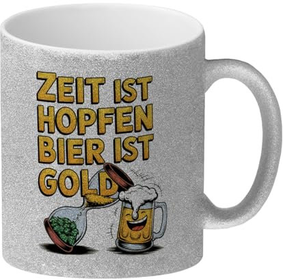 Zeit ist Hopfen, Bier ist Gold Glitzer-Kaffeebecher Bierkrug & Sanduhr Lustiger Spruch Kaffeetasse für Vatertagsgeschenk