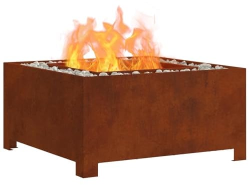 vidaXL Feuerstelle Braun 80 x 80 x 40 cm Wetterfeststahl, Garten und Terrasse, Industrial Feuerstelle, quadratisch, tragbar, rostfrei, für den Garten, Heizung für Zuhause