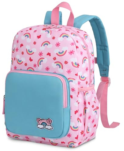 RAVUO Kinderrucksack Mädchen 4-8 Jahre,11.4L Schulrucksack,Regenbogen | Vorschule bis Klasse 2,Leichter,Wasserabweisender,A4-tauglich,Brustgurt,Gepolsterte Schultergurte,Namensfeld,Tabletfach
