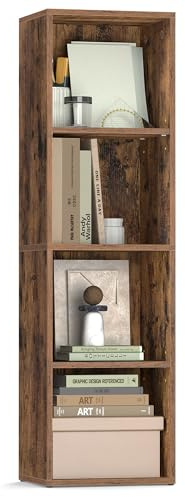 VASAGLE CUSTOS Collection - Bookshelf, 4-Tier Cube Bookcase, Storage Shelving Unit, Display Shelf, Open Compartments, 24 x 30 x 106 cm, Living Room, Home Office, Bedroom, Rustic Brown LBC434K01