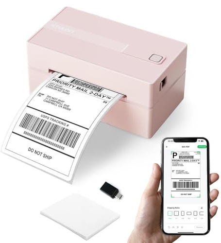 KNAON Bluetooth Thermal Label Printer, 4x6 Wireless Thermal Shipping Label Printer for Small Business, Compatible with iPhone,Android,Windows,Mac,Chromebook –Works with Ebay Shopify USPS&More, Pink