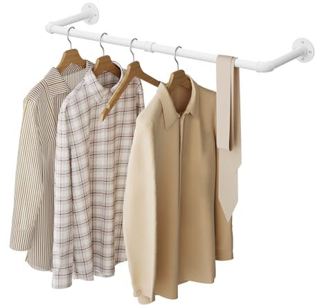 eSituro Kleiderstange Wandmontage, Garderobe Rohr industrial, für Flur Küche Wohnzimmer Badezimmer, 100 cm, Weiß