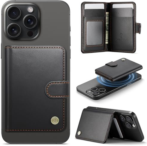 Ysjisy Handy Kartenhalter für MagSafe Wallet, 6 Kartenhalter, Magnetische Wallet Kompatibel mit MagSafe für iPhone 16/15/14/13/12 Pro Max Plus Serie, PU Kartenhalte Standfunktion (Schwarz)
