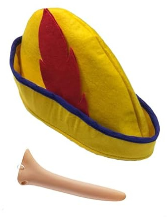 jokeshop Set costume da Pinocchio con cappello e naso e marionetta, per adulti